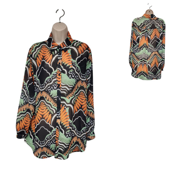 Pretty Little Thing Floral Long Sleeve Button Down Blouse Size 6 Multi-Green
